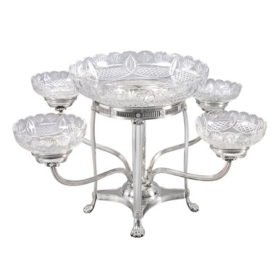Lot 292 - English Silver Plate and Cut Glass Epergne...
