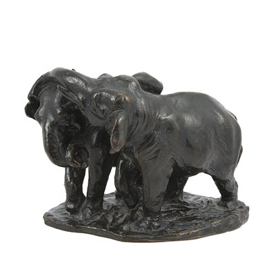 Lot 529 - Bronze Animalier Group of Two Elephants Spring...