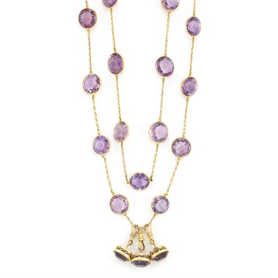 Lot 360 - Long Antique Gold and Amethyst Chain Necklace