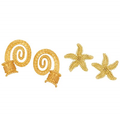 Lot 223 - Two Pairs of Gold Earclips