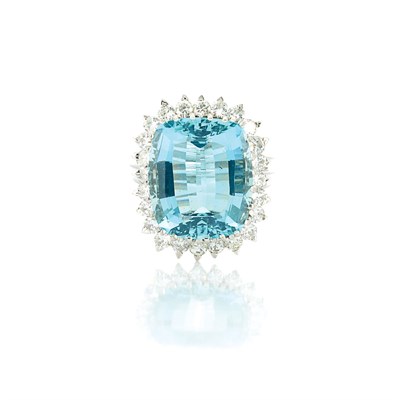 Lot 781 - White Gold, Aquamarine and Diamond Ring