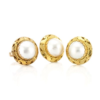 Lot 646 - Gold and Mabe Pearl Ring and Pair of Earrings