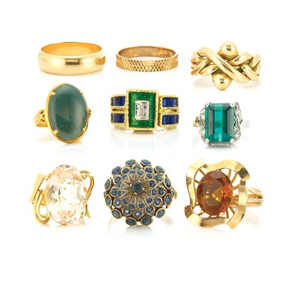 Lot 725 - Nine Gold and Gem-Set Rings