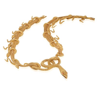Lot 356 - Gold Mesh Serpent Necklace, Ilias Lalaounis