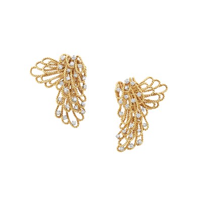 Lot 348 - Pair of Gold and Diamond Earclips
