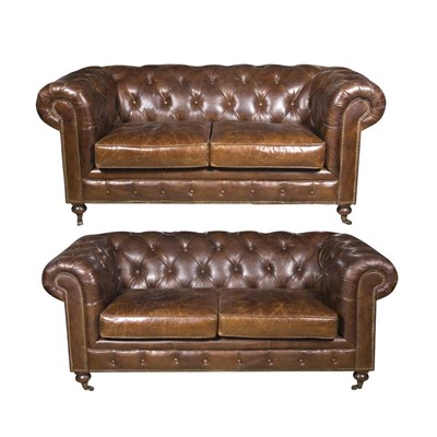 Lot 487 - Pair of Leather Chesterfield Sofas Length 70...