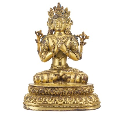 Lot 62 - Sino Tibetan Gilt-Bronze Figure of Manjushri...