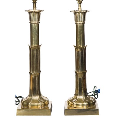 Lot 332 - Pair of Brass Columnar Lamps Height 19 inches.