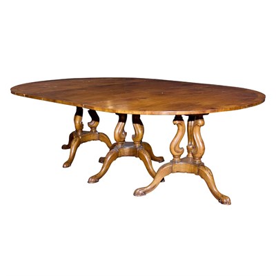 Lot 99 - Victorian Style Walnut Banded Triple-Pedestal...