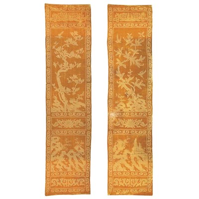 Lot 201 - Pair of Chinese Yellow Cut Velvet Panels...