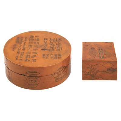 Lot 95 - Two Bamboo Skin Carved Boxes 19th Century...