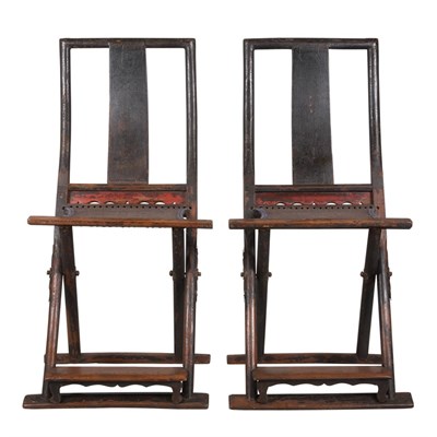 Lot 127 - Pair of Chinese Embossed Black Lacquered Wood...