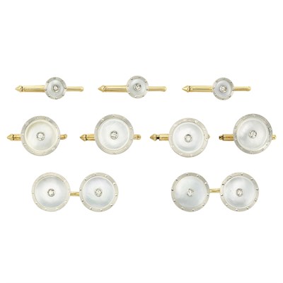 Lot 579 - Gold, Mother-of-Pearl and Diamond Dress Set