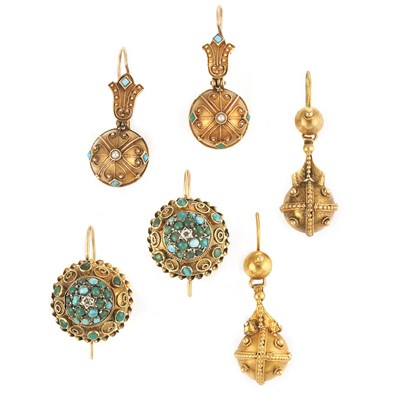 Lot 504 - Group of Antique Gold and Gold-Filled Earrings