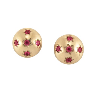 Lot 55 - Pair of Gold and Ruby Earclips