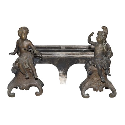 Lot 125 - Pair of Louis XVI Style Bronze Figural Chenets...