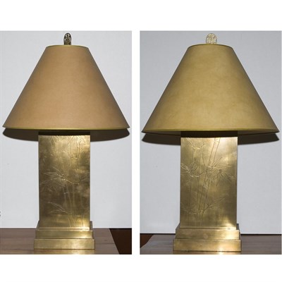 Lot 532 - Pair of Japanese Style Brass Lamps Height 34...