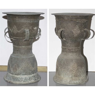 Lot 533 - Pair of Indonesian Metal Rain Drums Height 22...