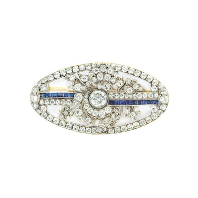Lot 606 - Platinum, Diamond and Sapphire Brooch