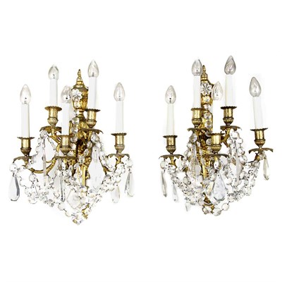 Lot 335 - Pair of Louis XVI Style Gilt-Metal Five-Light...