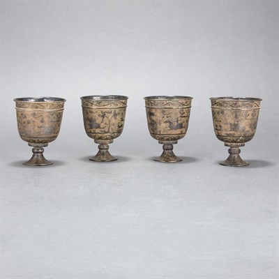 Lot 122 - Set of Four Silver Wine Cups Tang Dynasty Each...