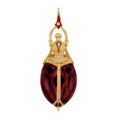 Lot 653 - Antique Gold, Enamel and Diamond Beetle Pendant-Watch