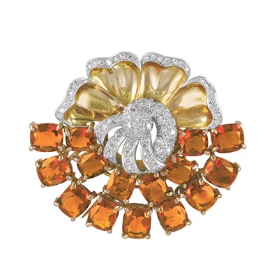 Lot 406 - Gold, Platinum, Citrine and Diamond Clip