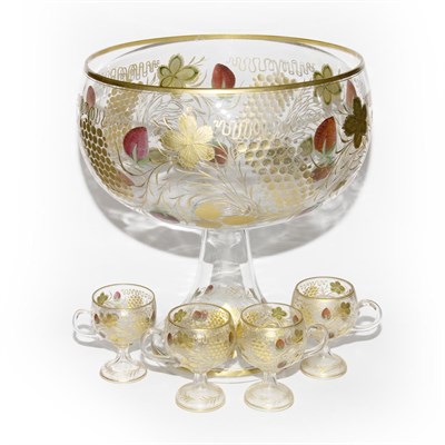 Lot 275 - Gilt and Polychrome Decorated Glass Punch Bowl...