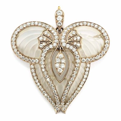 Lot 572 - White Gold, Fluted Rock Crystal and Diamond Pendant-Brooch