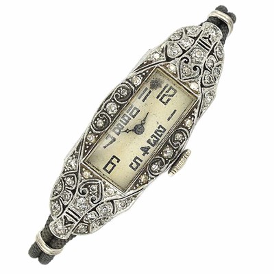 Lot 530 - Platinum and Diamond  and Cord Wristwatch