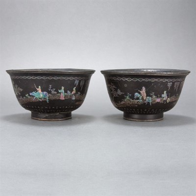 Lot 115 - Pair of Chinese Mother-of-Pearl, Lacquer and...
