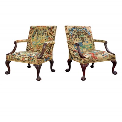 Lot 297 - Pair of George II Mahogany Library Armchairs...
