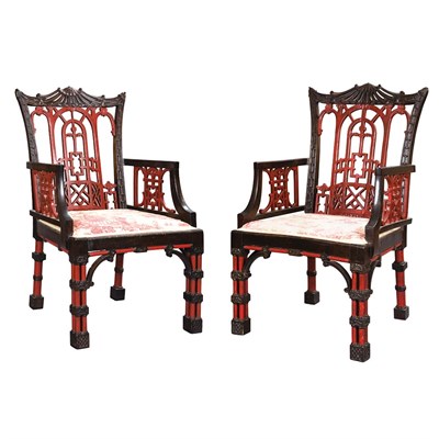 Lot 396 - Pair of George III Style Painted Armchairs...