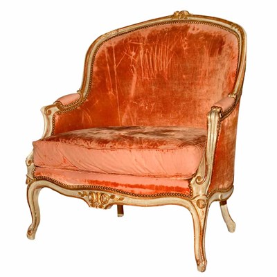 Lot 274 - Louis XV Style Painted and Parcel Gilt Bergere...