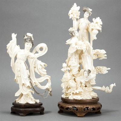 Lot 451 - Group of Three Chinese Ivory Figures of...