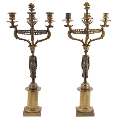 Lot 464 - Pair of Empire Style Gilt and Patinated-Bronze...