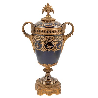 Lot 596 - Sevres Style Gilt-Bronze Mounted Porcelain Urn...