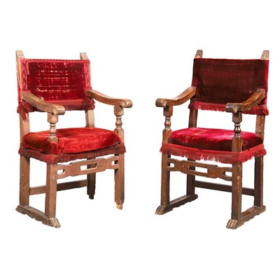 Lot 144 - Pair of Italian Renaissance Walnut Armchairs...