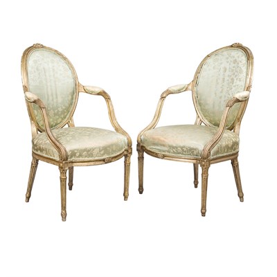 Lot 399 - Pair of George III Silvered Wood Armchairs...