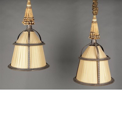 Lot 192 - Larry Laslo Design Pair of Hanging Lamps Brass...