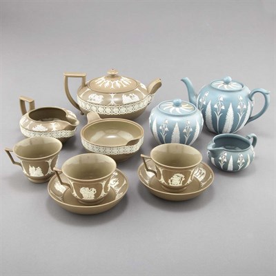Lot 402 - Wedgwood Blue Ceramic Three-Piece Tea Service;...