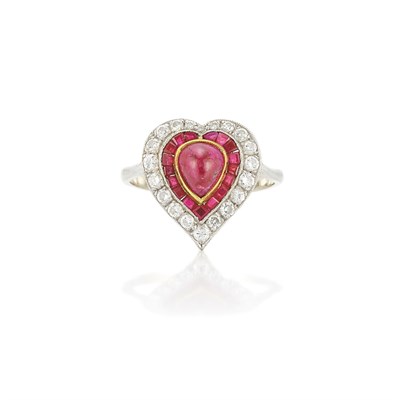 Lot 327 - Ruby and Diamond Heart Ring