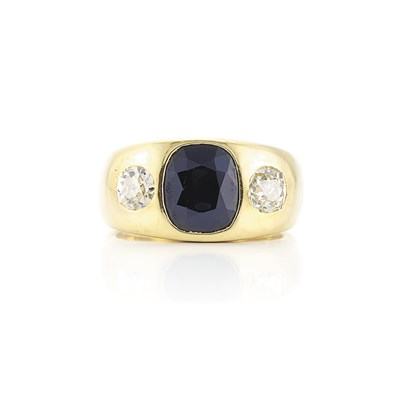 Lot 64 - Gold, Sapphire and Diamond Gypsy Ring