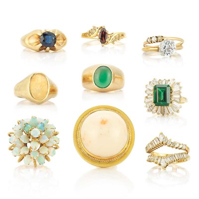 Lot 35 - Group of Gold, Metal and Colored Stone Rings