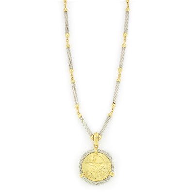 Lot 581 - Gold and Stainless Steel Pendant-Necklace, Fred