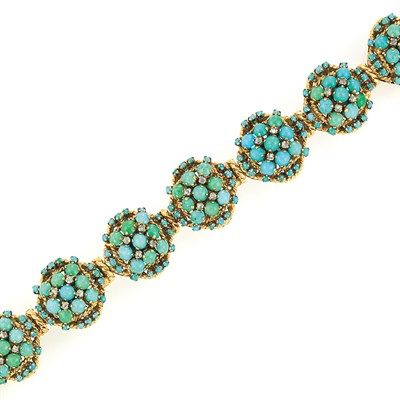 Lot 210 - Gold, Turquoise and Diamond Bracelet