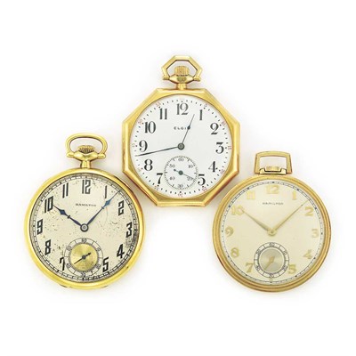 Lot 514 - Three Gold Open Face Pocket Watches