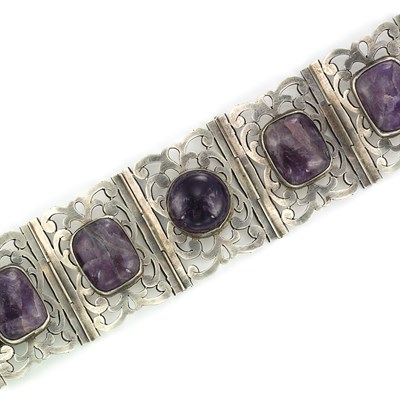 Lot 238 - Wide Sterling Silver and Cabochon Amethyst Bracelet, Casa Prieto