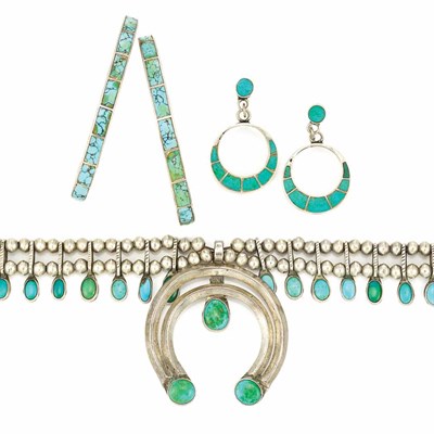 Lot 894 - Group of Native American Indian Silver, Turquoise and Coral Jewelry