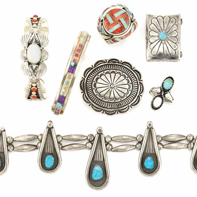 Lot 907 - Group of Native American Sterling Silver and Metal Jewelry